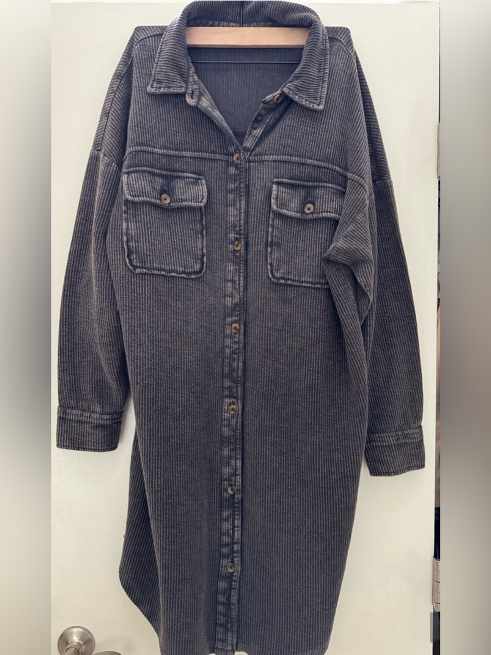 Pilcro Long Dark Gray Button-Front Jacket - Picture 9 of 9